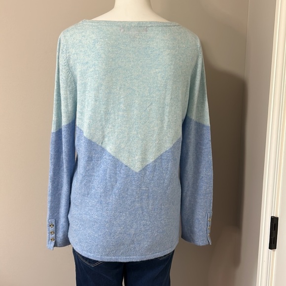Lilly Pulitzer Brigitte Cashmere Sweater Bennet Blue Color Block Chevron Sz L - Picture 6 of 14